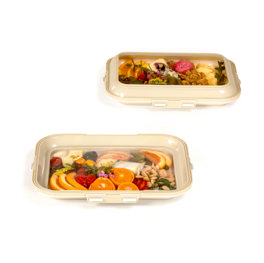 4-Pack Portable Snack Tray, Reversible Stretch Lid Food Containers, BPA-Free Cream White