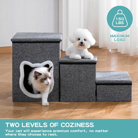 3-Step Non-Slip Pet Stairs with Storage