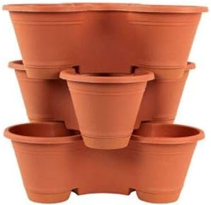 Green Plastic Triple Section Stackable Planter, Multi-Pot Indoor & Outdoor Garden Plant Pot