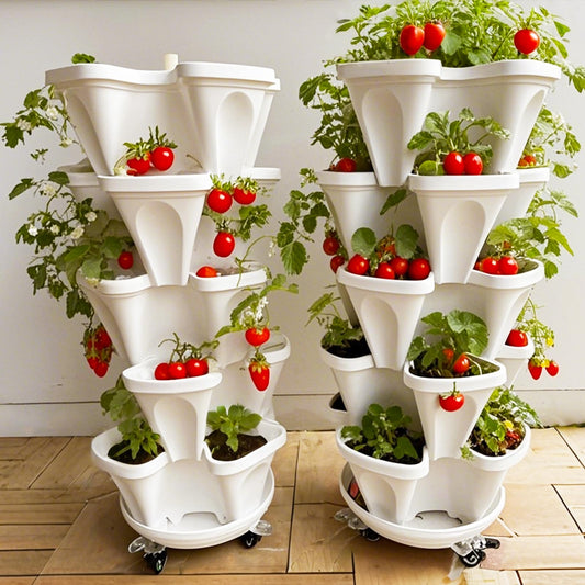 7 Tier Vertical Stackable Planter Tower, Multi Layer Plant Growing Pot with Support Pole and Removable Wheels