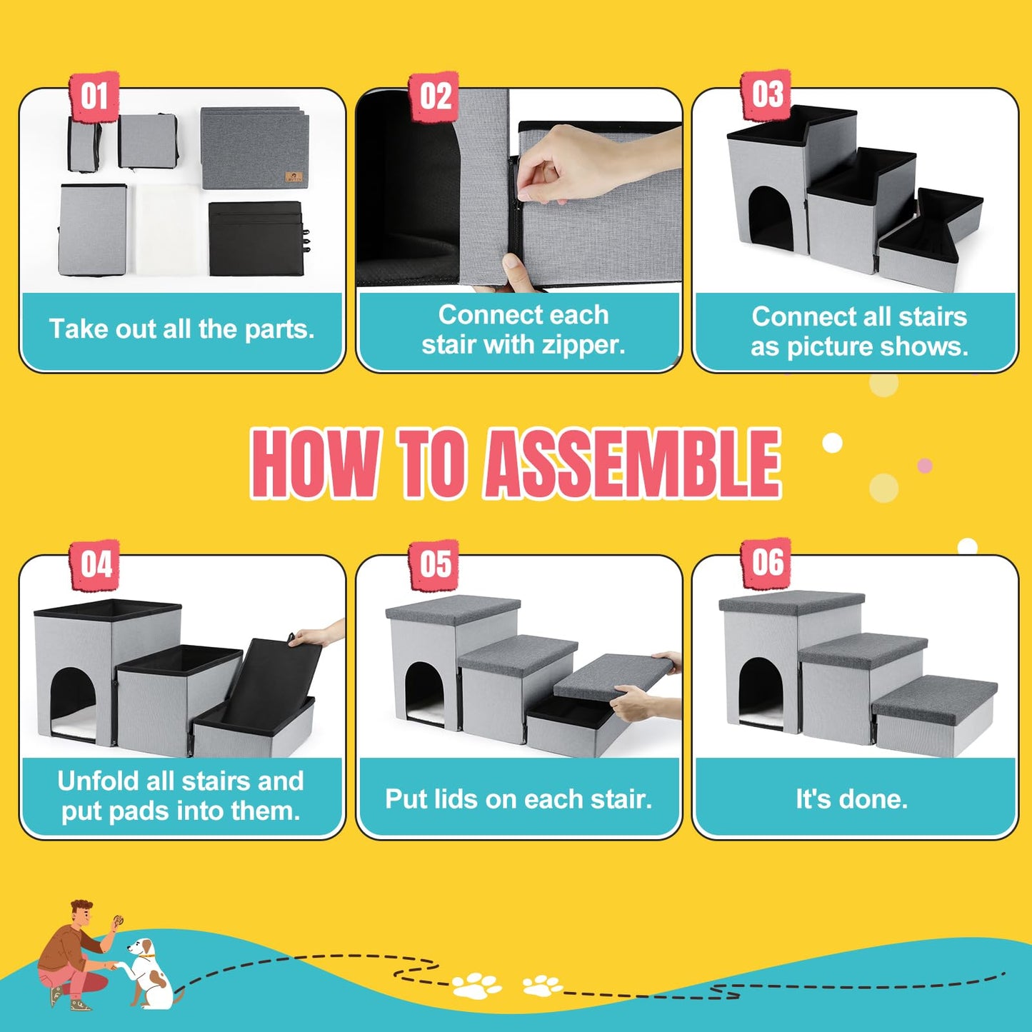 3-Step Non-Slip Foldable Pet Stairs for Dogs and Cats