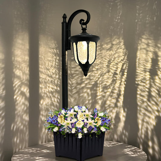 2-in-1 Solar Lamp Post Light with Planter, Mosaic Glass Outdoor Light