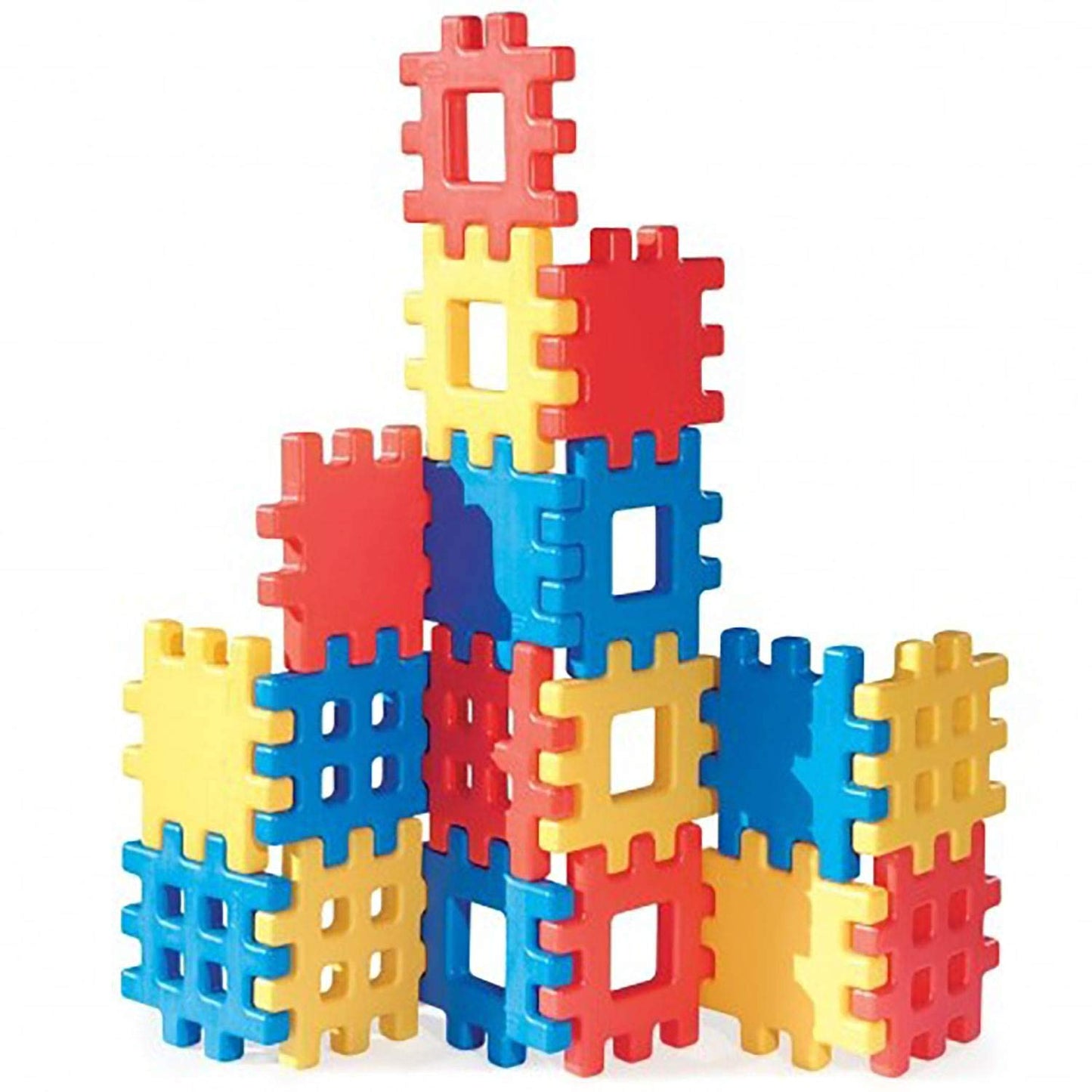 Big Waffle Block Set, 18 Pieces Toddler Building Blocks in Blue/Red/Yellow, Educational Toy for Kids