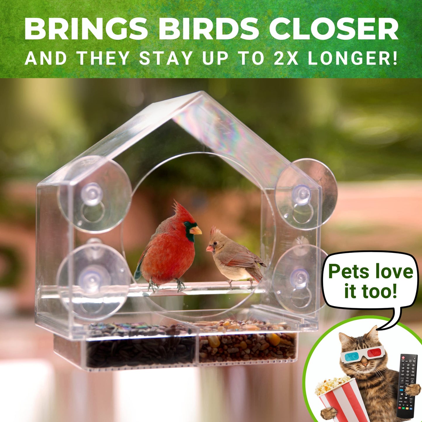 Transparent Acrylic Window Bird Feeder, Weatherproof Suction Cup Birdhouse for Outdoor Bird Watching, Easy to Clean