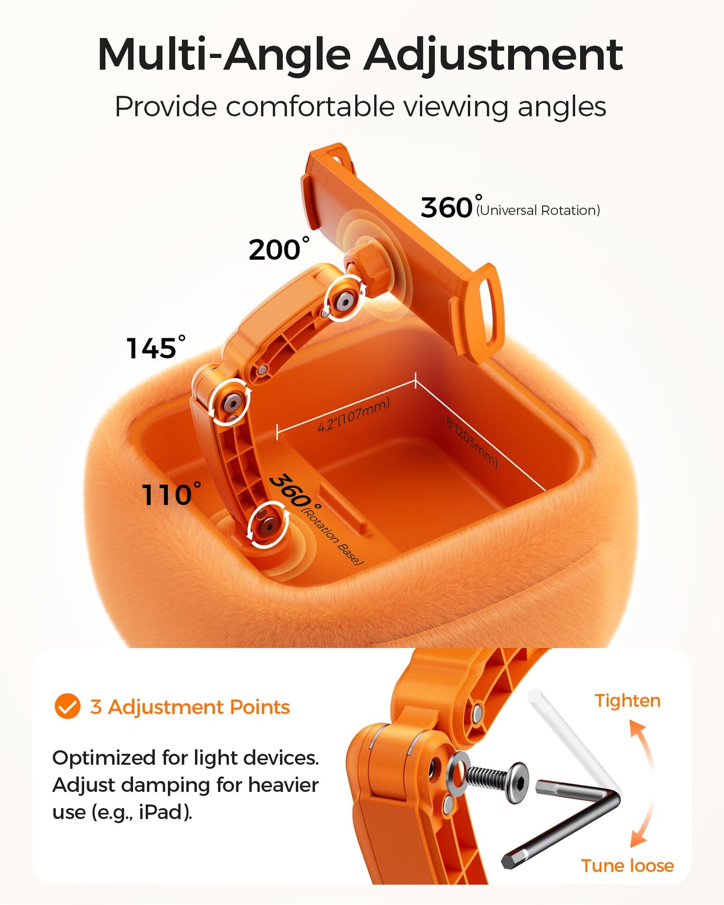Tablet Pillow Stand with Snack Bowl, 360° Adjustable 4.7-14.6”