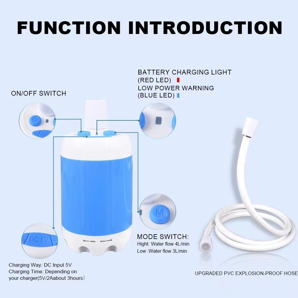 Portable Rechargeable Camping Shower Pump, Outdoor Shower Head Sprayer