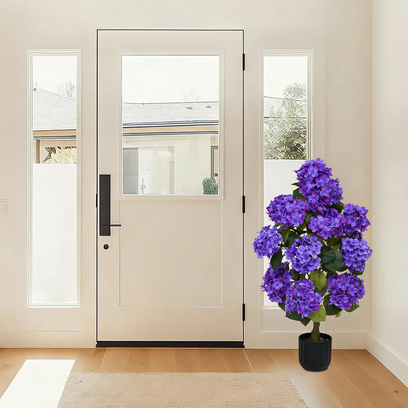 2Pcs 3Ft Silk Artificial Hydrangea Tree in Planter with Decor Pebbles, Indoor Outdoor Home Patio Decor | summerwins