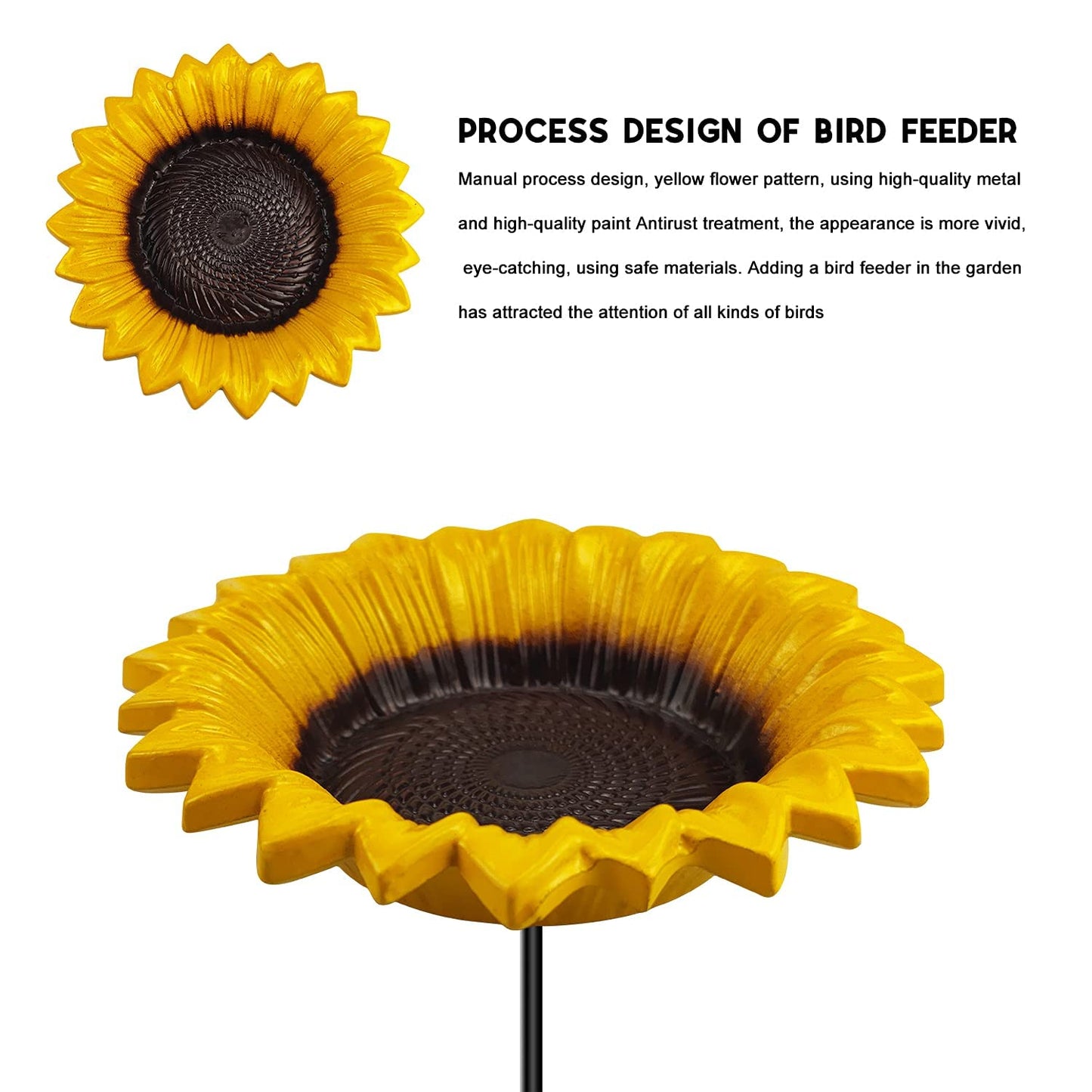 Sunflower Bird Feeder & Bath, Outdoor Ground-Stake Tray for Garden Decoration