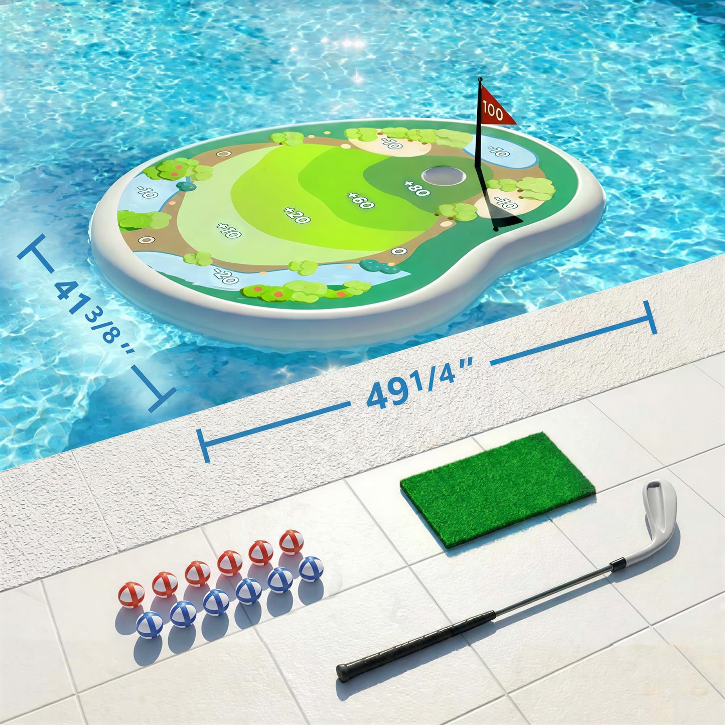 Floating Golf Chipping Green Pool Game, Inflatable Summer Toy for Kids & Family Parties