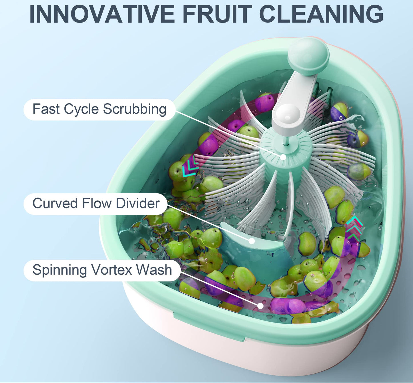 Multifunctional Fruit Washer Spinner Bowl, Portable Vegetable Cleaning Scrubber for Home Kitchen