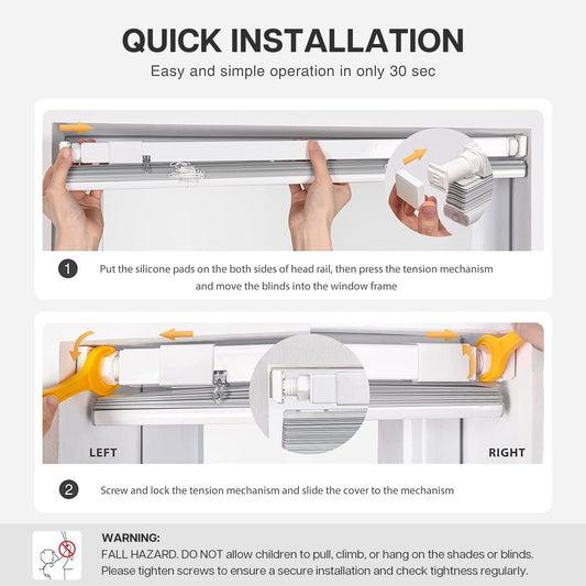 No Drill Cordless 1" Aluminum Mini Blinds, Light Filtering Horizontal Window Shades 21"W×48"H