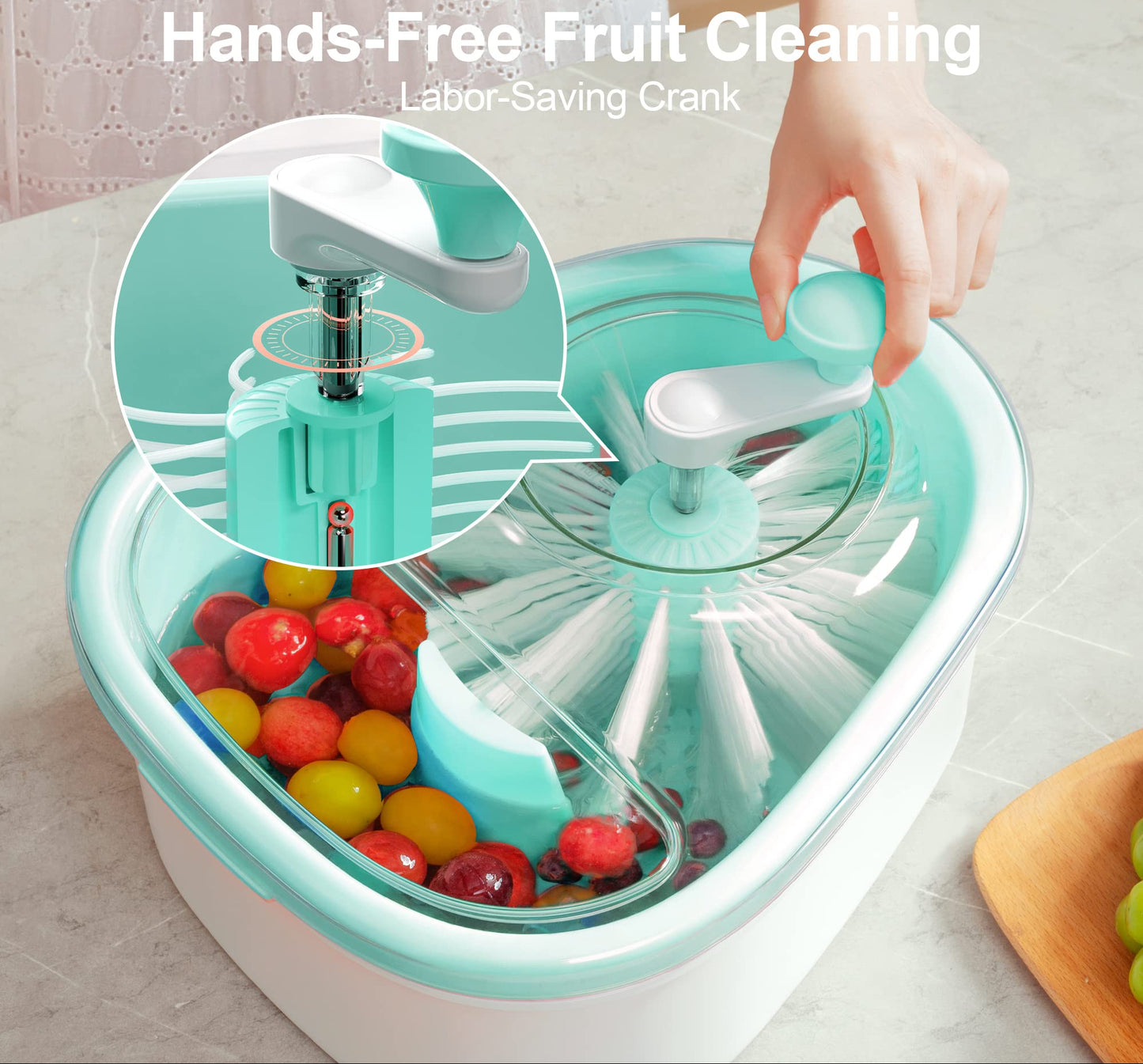 Multifunctional Fruit Washer Spinner Bowl, Portable Vegetable Cleaning Scrubber for Home Kitchen