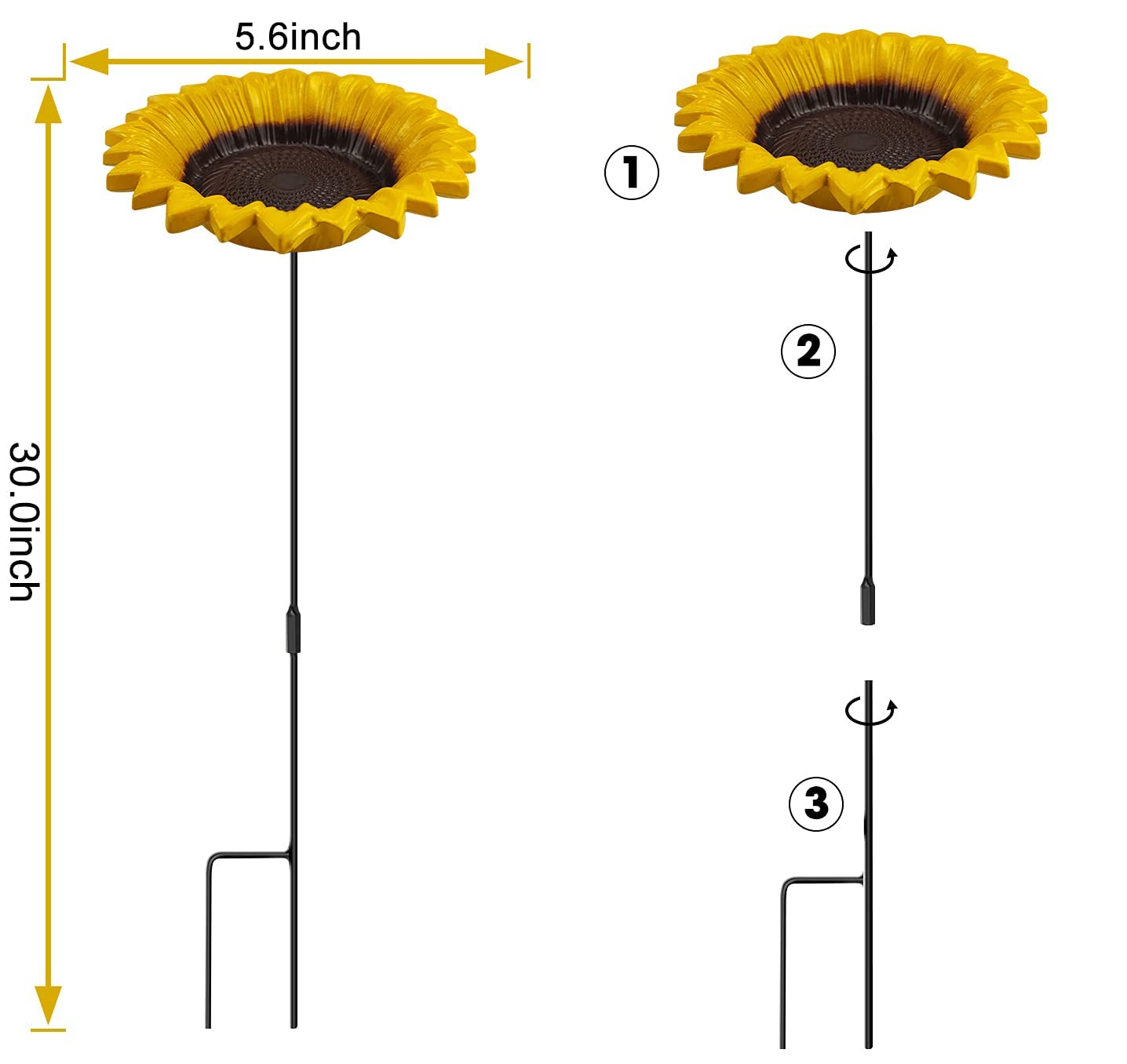 Sunflower Bird Feeder & Bath, Outdoor Ground-Stake Tray for Garden Decoration