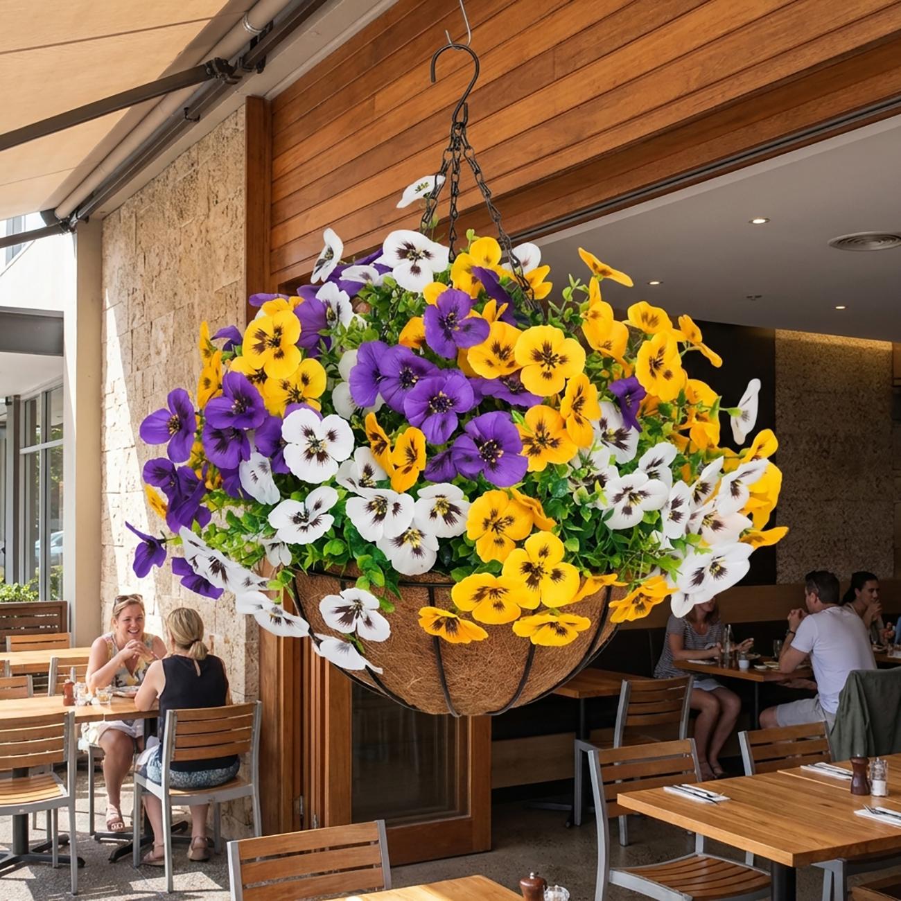 UV Resistant Artificial Hanging Flower Baskets for Indoor & Outdoor Decor