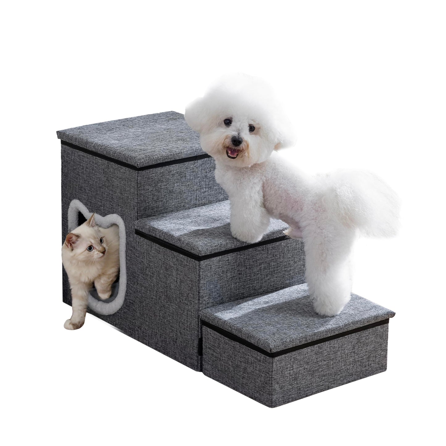 3-Step Non-Slip Pet Stairs with Storage