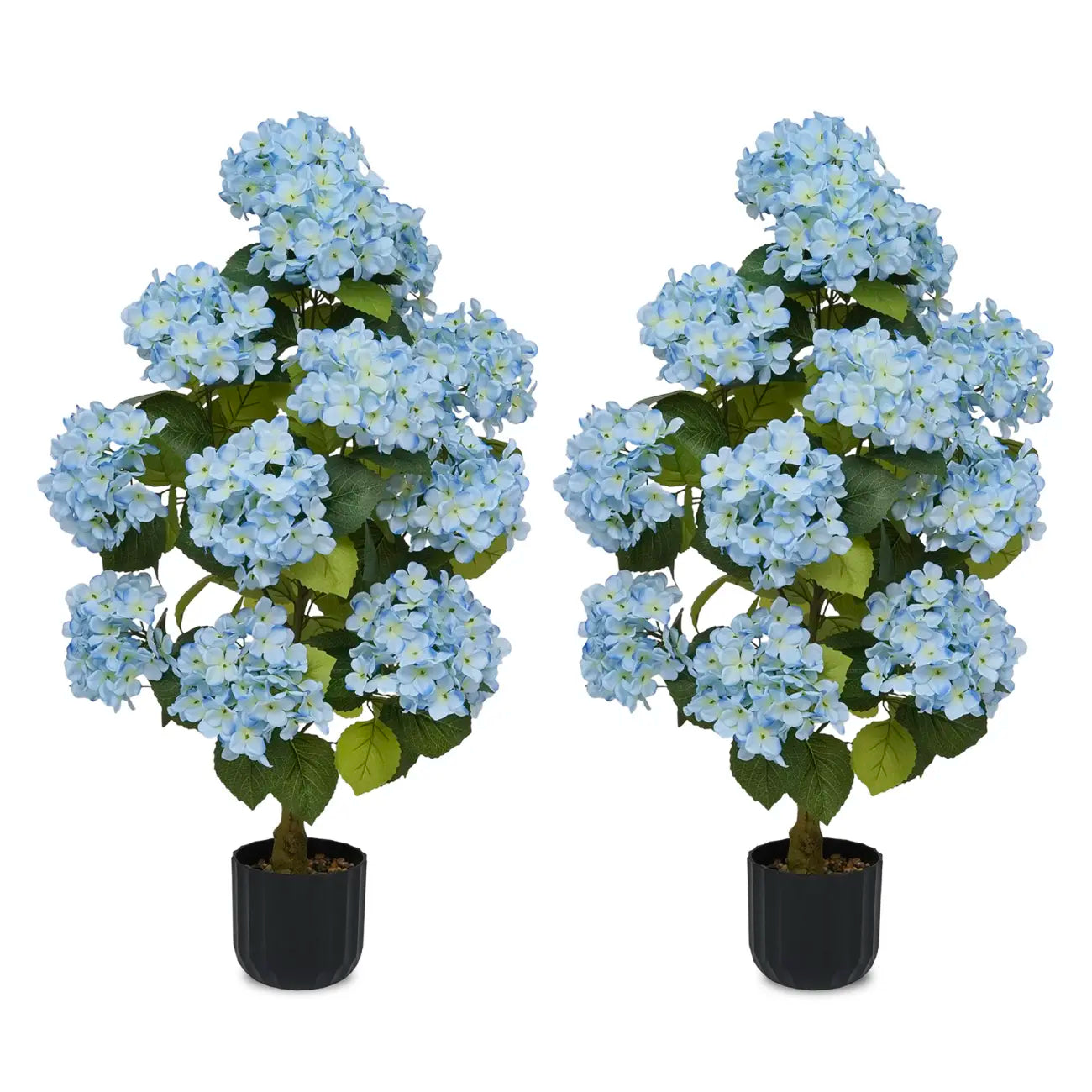 2Pcs 3Ft Silk Artificial Hydrangea Tree in Planter with Decor Pebbles, Indoor Outdoor Home Patio Decor | summerwins