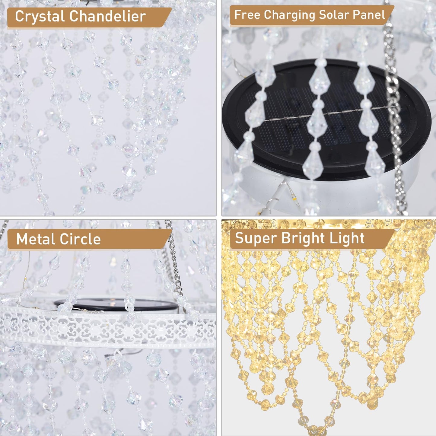 Solar Hanging Crystal Chandelier, Waterproof 54 LED Outdoor Light for Garden, Wedding & Parties