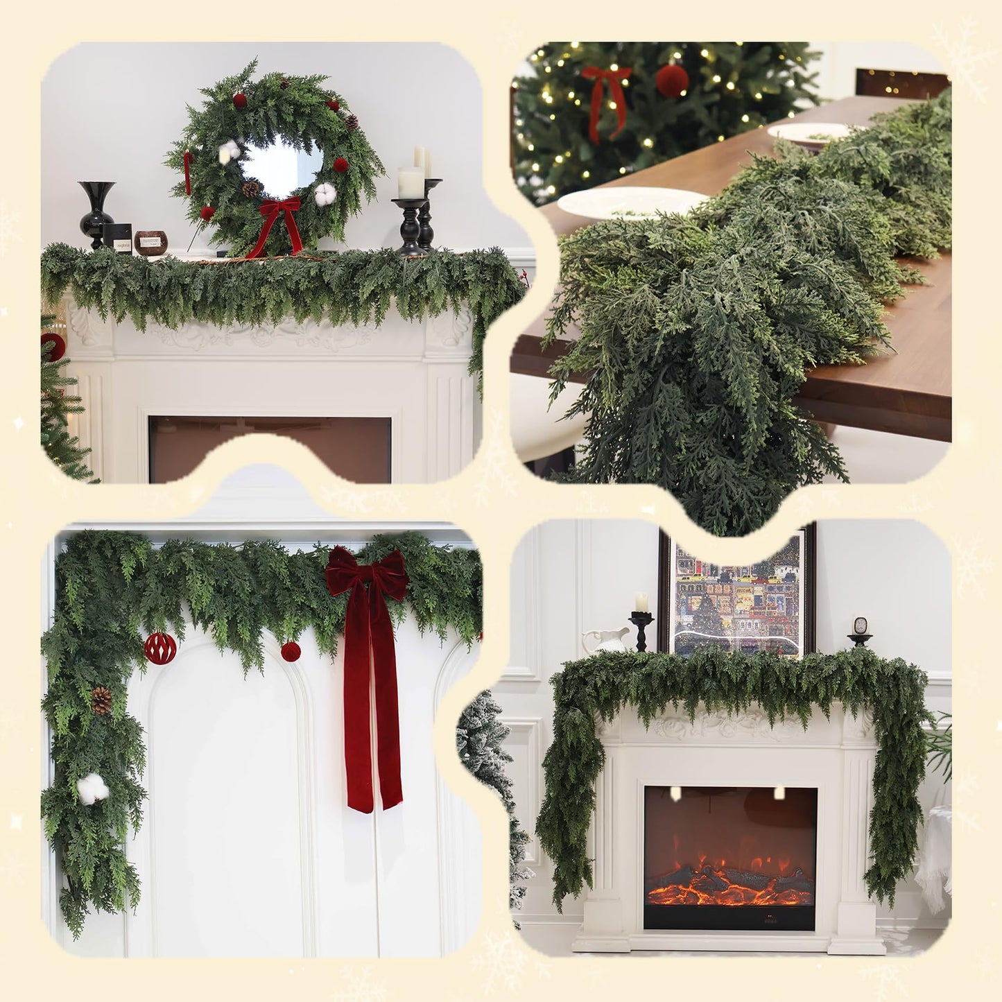 9FT Artificial Christmas Cedar Pine Garland, Realistic Greenery