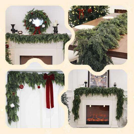 9FT Artificial Christmas Cedar Pine Garland, Realistic Greenery