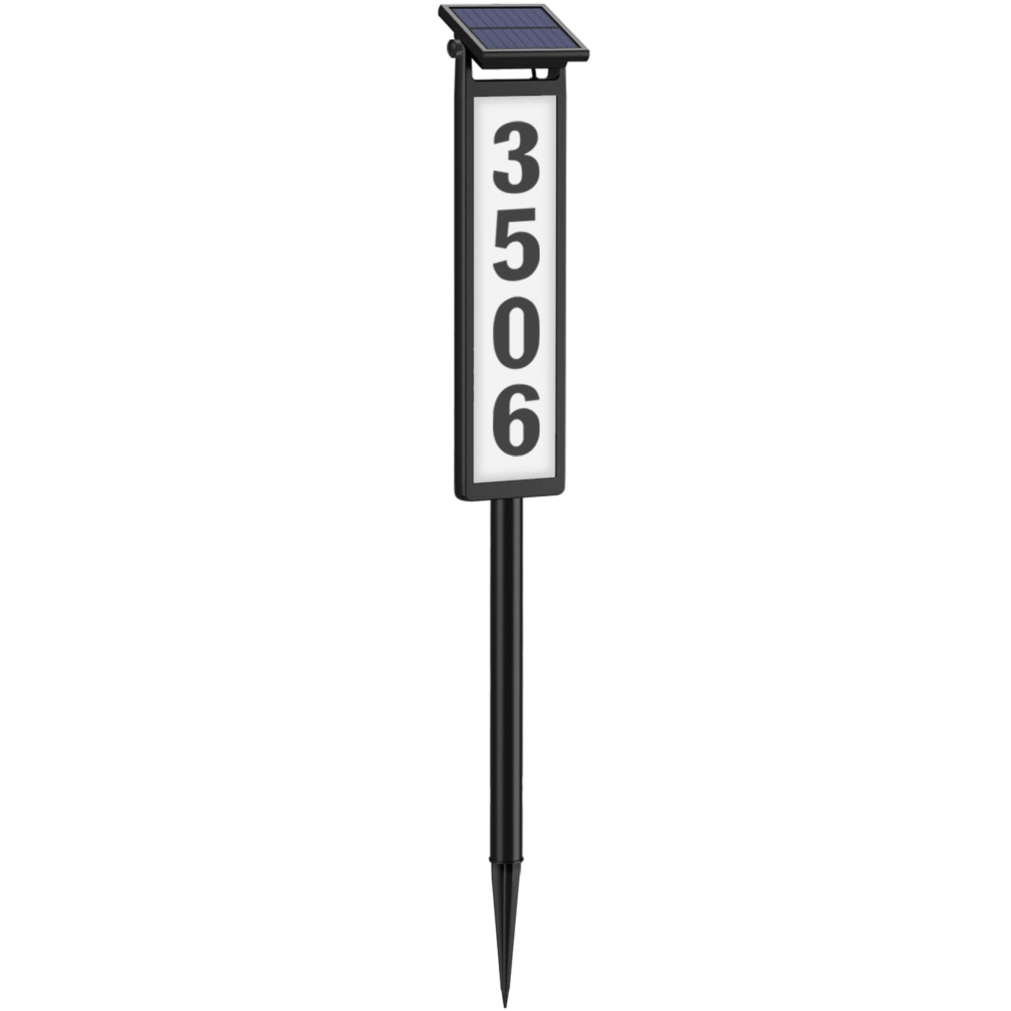 Black Solar LED Illuminated Address Sign, Waterproof House Numbers Plaque