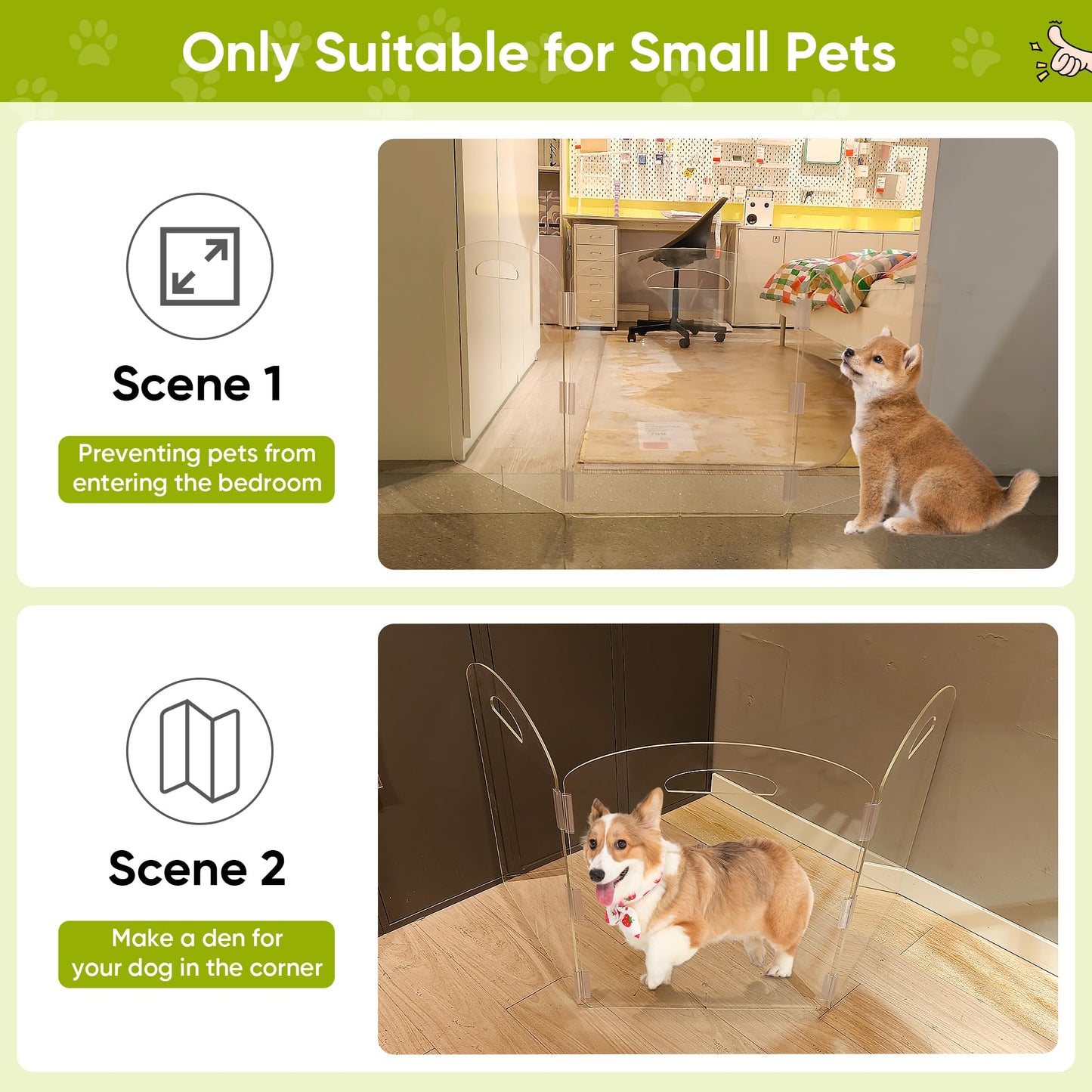 Freestanding Acrylic Pet Gate, 3 Panel Folding Dog & Cat Barrier for Indoor Doorways and Home Spaces