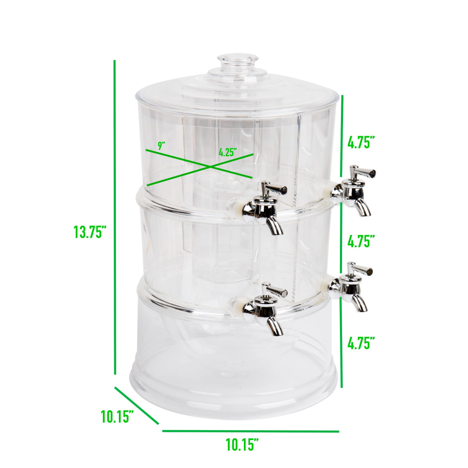 Clear 2-Tier Beverage Dispenser with Ice Bottom, 4-Section Stackable Drink Holder with Lids