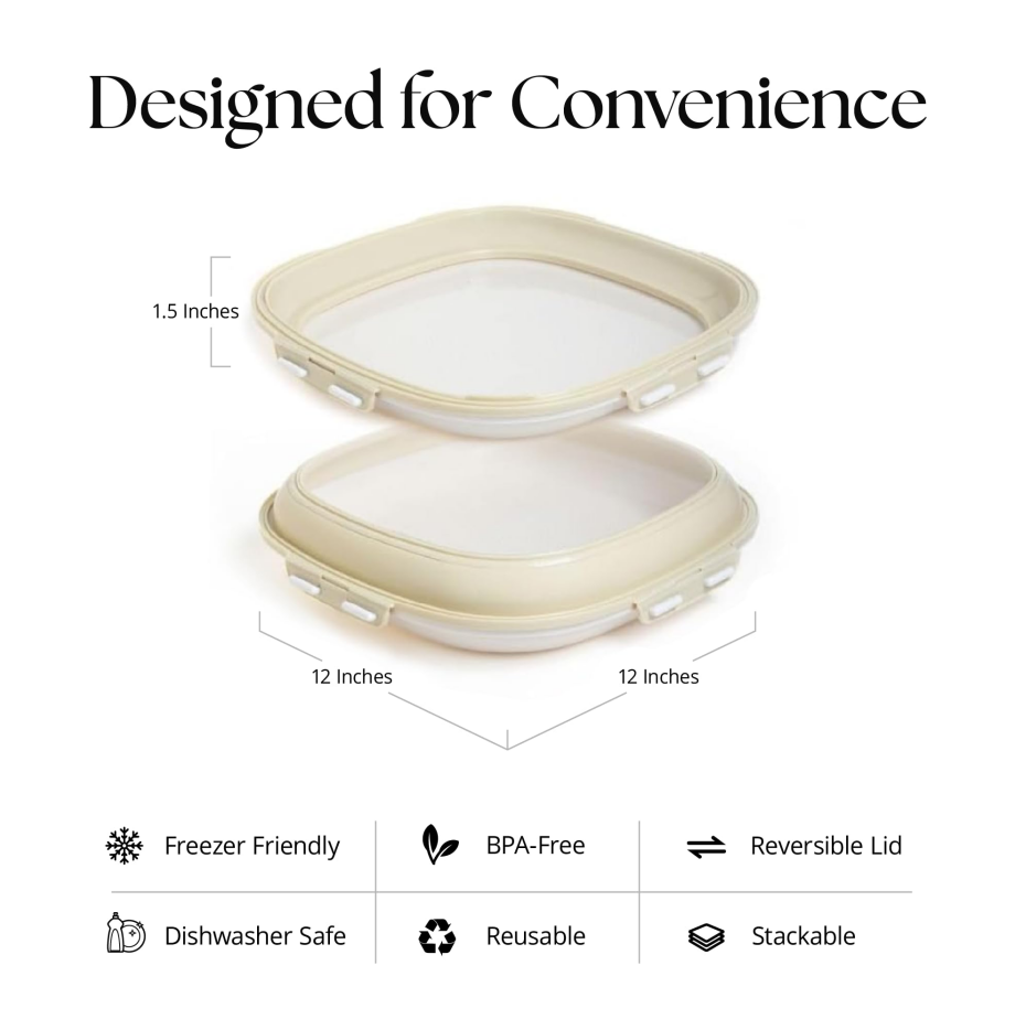 4-Pack Portable Snack Tray, Reversible Stretch Lid Food Containers, BPA-Free Cream White