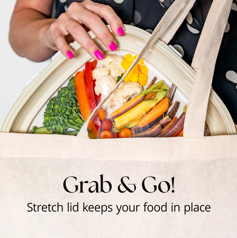 4-Pack Portable Snack Tray, Reversible Stretch Lid Food Containers, BPA-Free Cream White