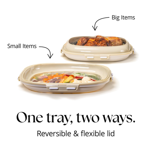 4-Pack Portable Snack Tray, Reversible Stretch Lid Food Containers, BPA-Free Cream White