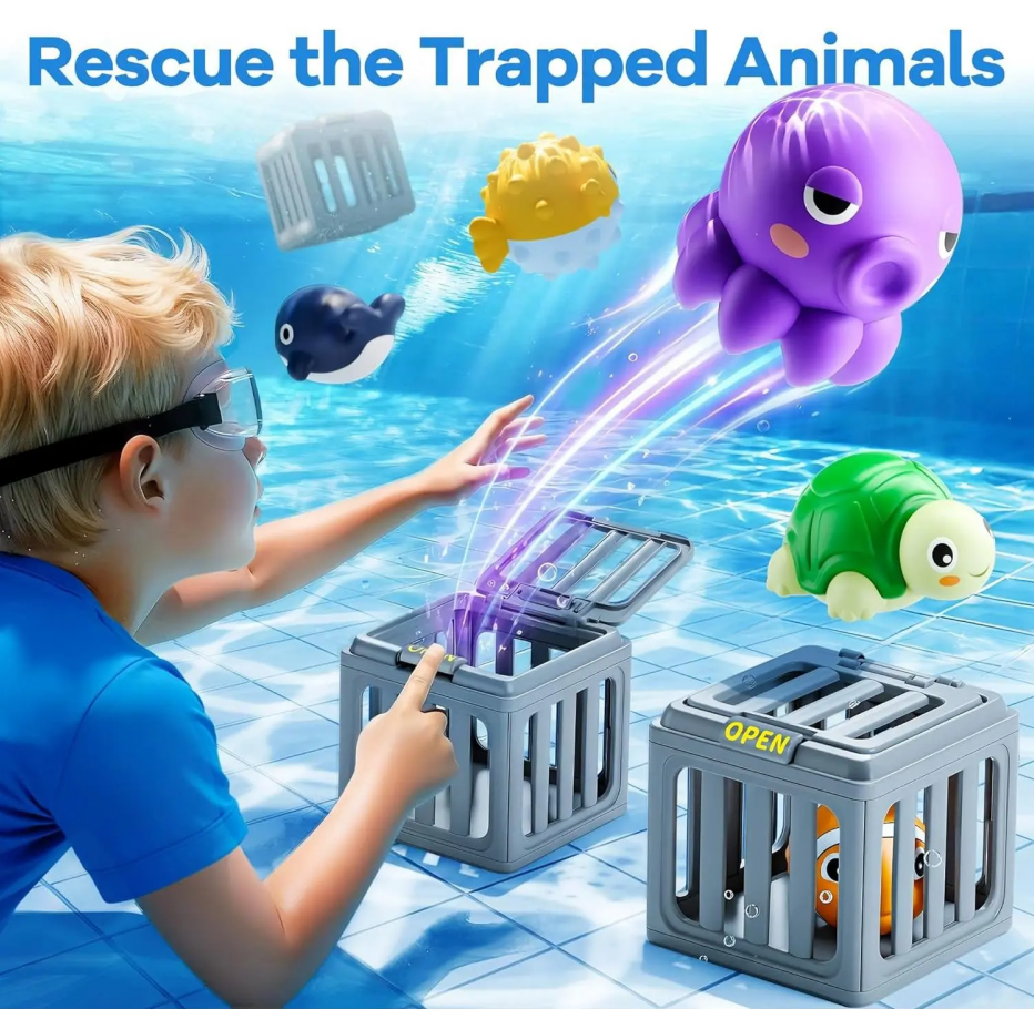 Fun Swimming Dive Game Toys, Multi Animal Floating Bath & Pool Playset Ideal for Outdoor Summer Kid Gifts