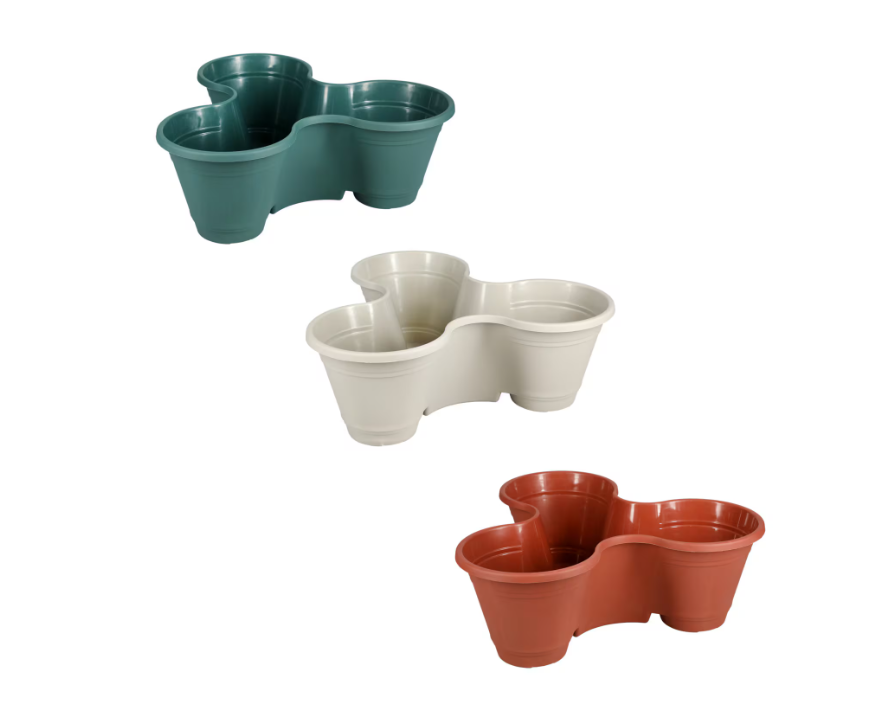 Green Plastic Triple Section Stackable Planter, Multi-Pot Indoor & Outdoor Garden Plant Pot