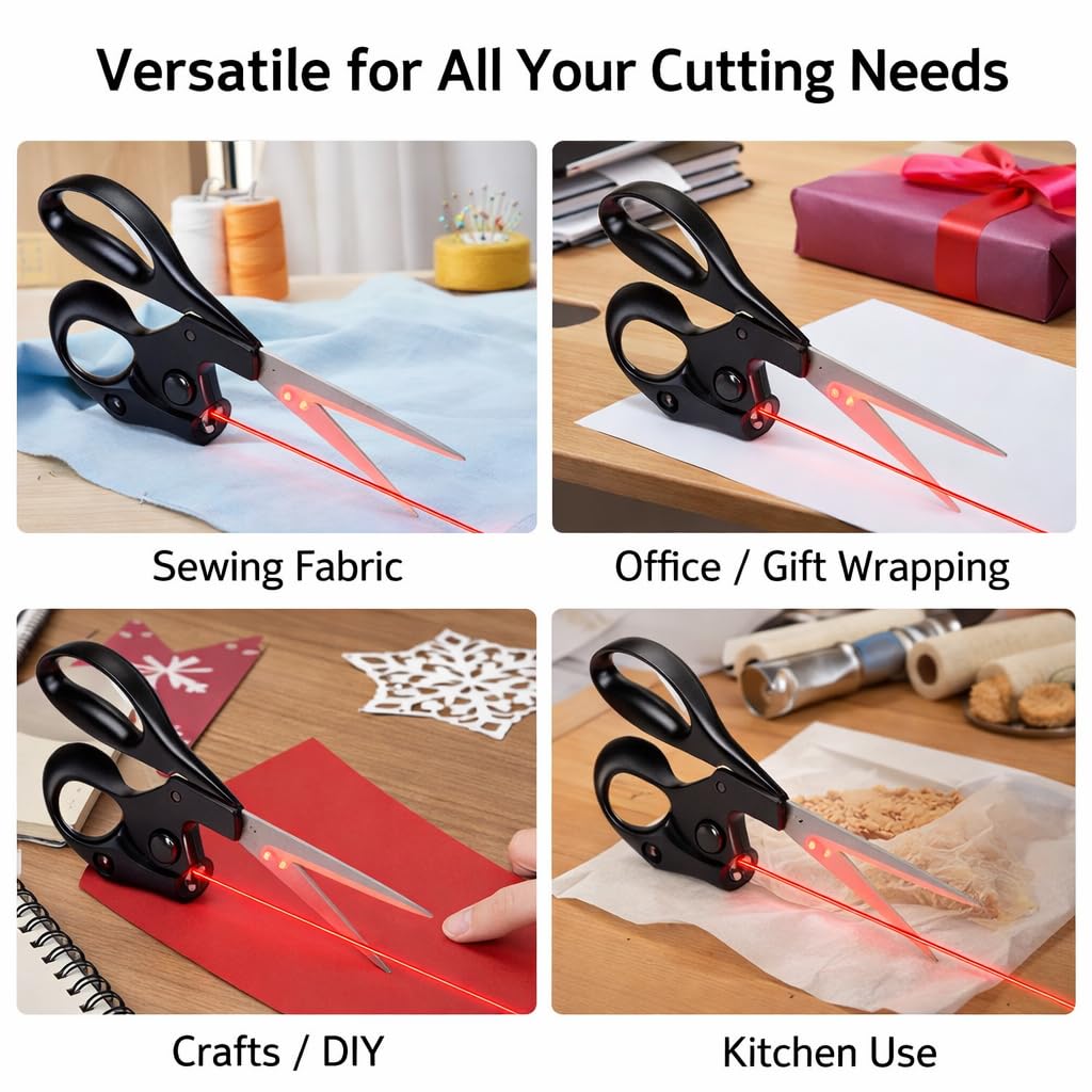 Black Laser Guided Sewing Scissors, Ergonomic Handle for Fabric & Crafts