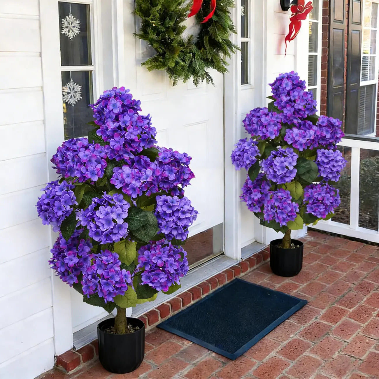 2Pcs 3Ft Silk Artificial Hydrangea Tree in Planter with Decor Pebbles, Indoor Outdoor Home Patio Decor | summerwins