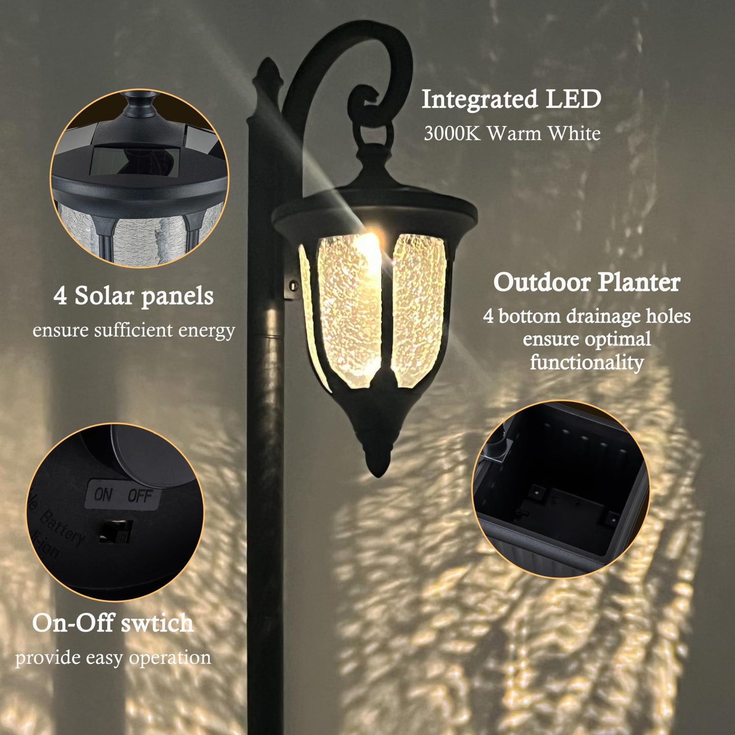 2-in-1 Solar Lamp Post Light with Planter, Mosaic Glass Outdoor Light