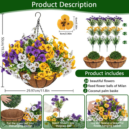 UV Resistant Artificial Hanging Flower Baskets for Indoor & Outdoor Decor