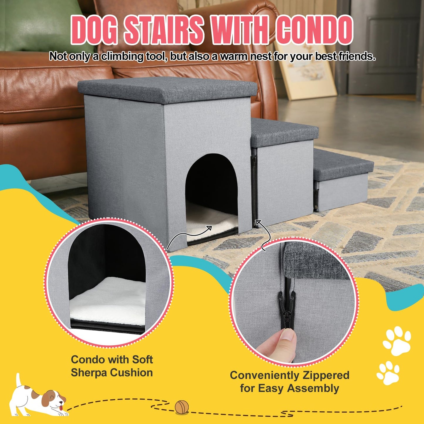 3-Step Non-Slip Foldable Pet Stairs for Dogs and Cats