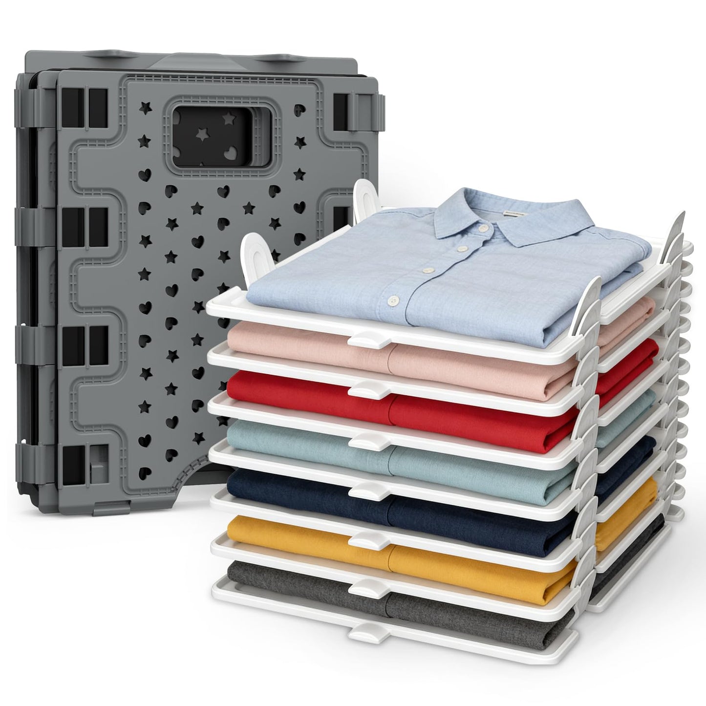 10Pc Stackable Closet Organizer & T-Shirt Folder Board Bundle