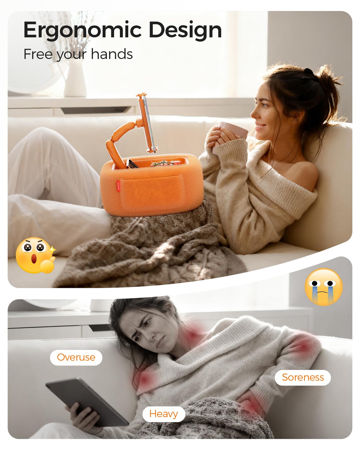 Tablet Pillow Stand with Snack Bowl, 360° Adjustable 4.7-14.6”
