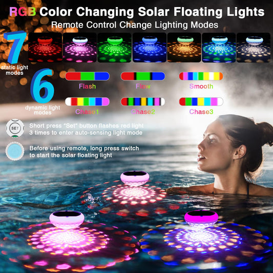 4 Pack IP68 Waterproof Remote Floating Pool & Pond Lights