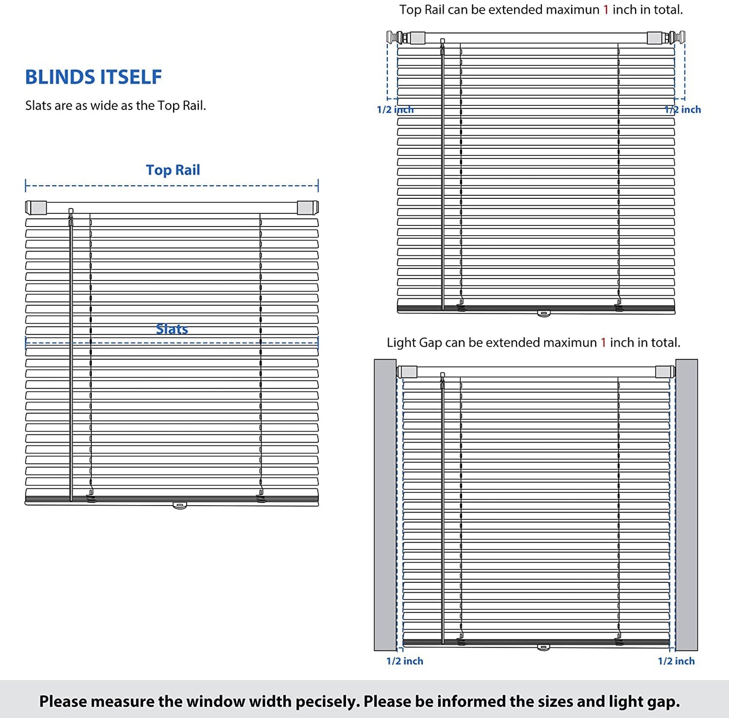 No Drill Cordless 1" Aluminum Mini Blinds, Light Filtering Horizontal Window Shades 21"W×48"H