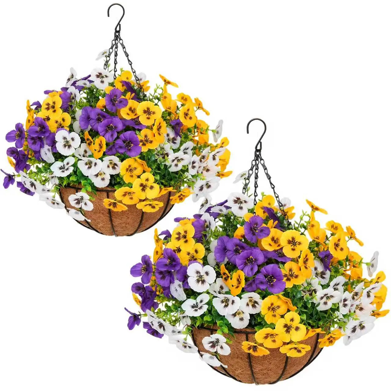 UV Resistant Artificial Hanging Flower Baskets for Indoor & Outdoor Decor