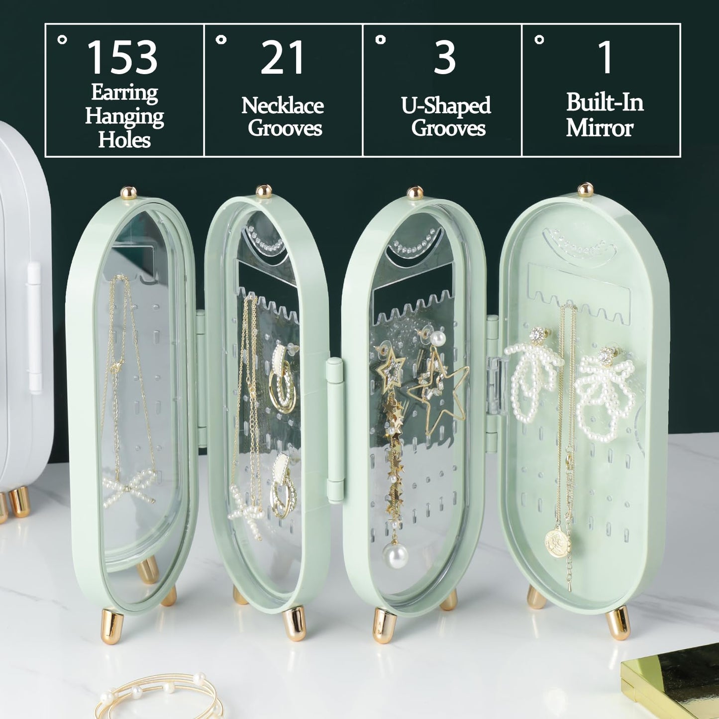 Foldable Jewelry Organizer Box with Mirror