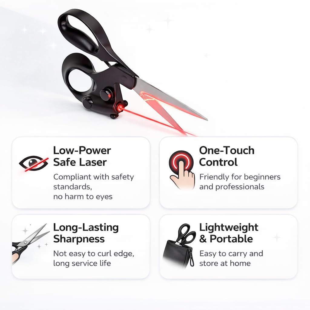 Black Laser Guided Sewing Scissors, Ergonomic Handle for Fabric & Crafts