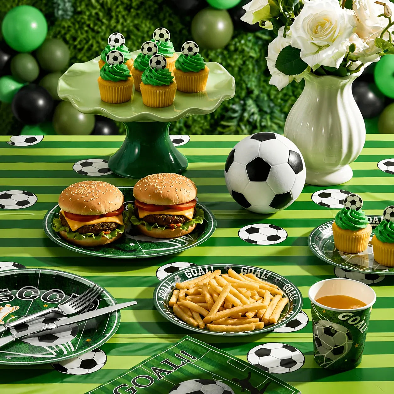 Soccer Themed Party Supplies Kit, Disposable Tableware & Decorations for 30 Guests