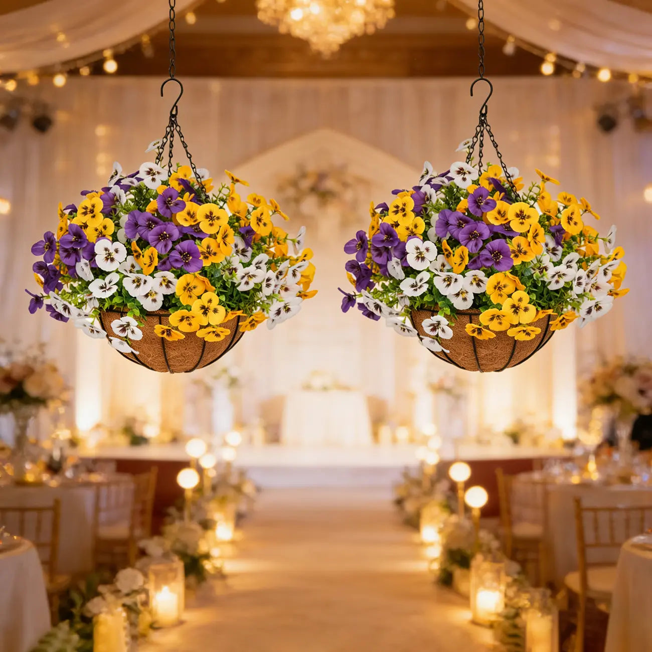 UV Resistant Artificial Hanging Flower Baskets for Indoor & Outdoor Decor