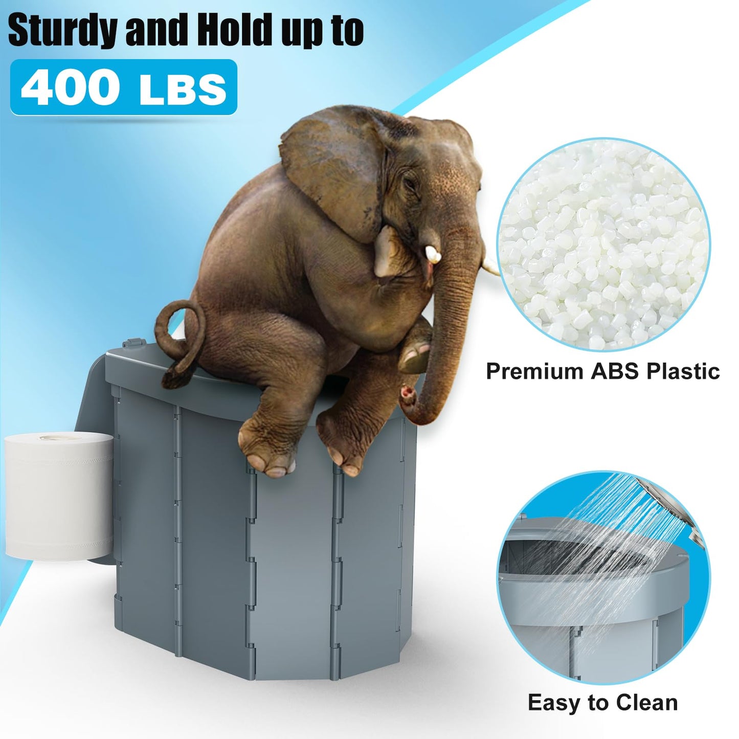 Portable Folding Camping Toilet for Adults, Waterproof Porta Potty with Lid, Paper Holder, Carry Bag & Disposable Liners