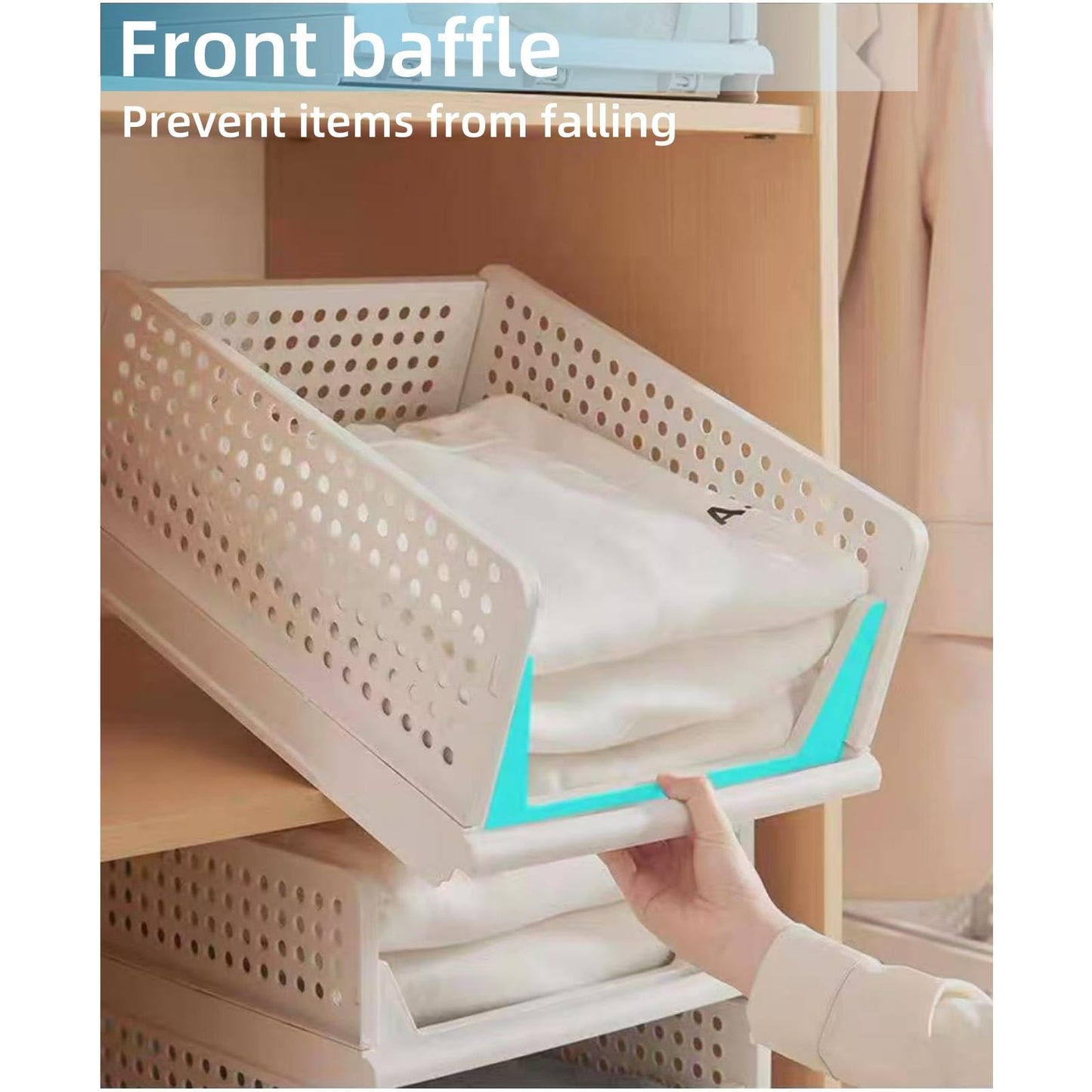 Stackable Plastic Storage Baskets, 4 Pack Foldable Closet Organizers