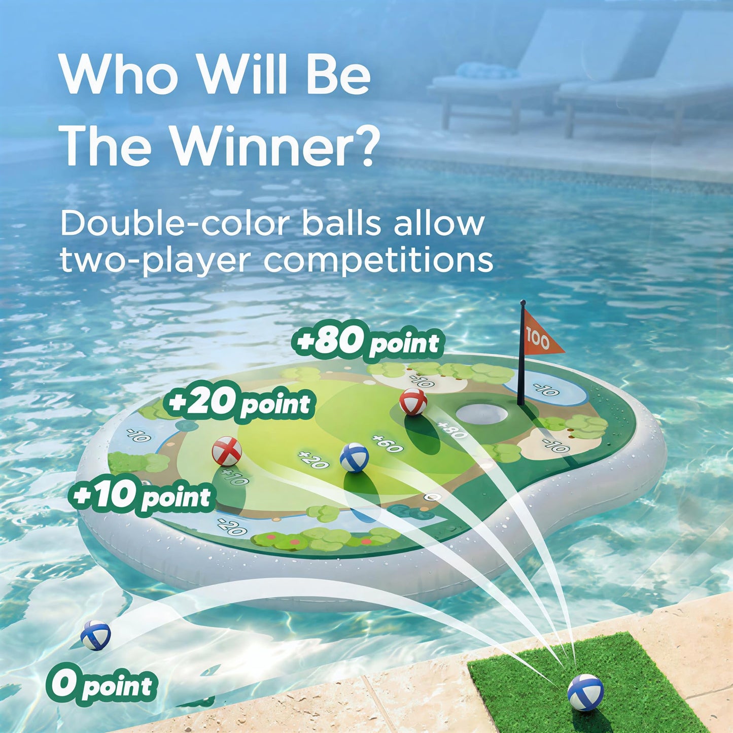 Floating Golf Chipping Green Pool Game, Inflatable Summer Toy for Kids & Family Parties