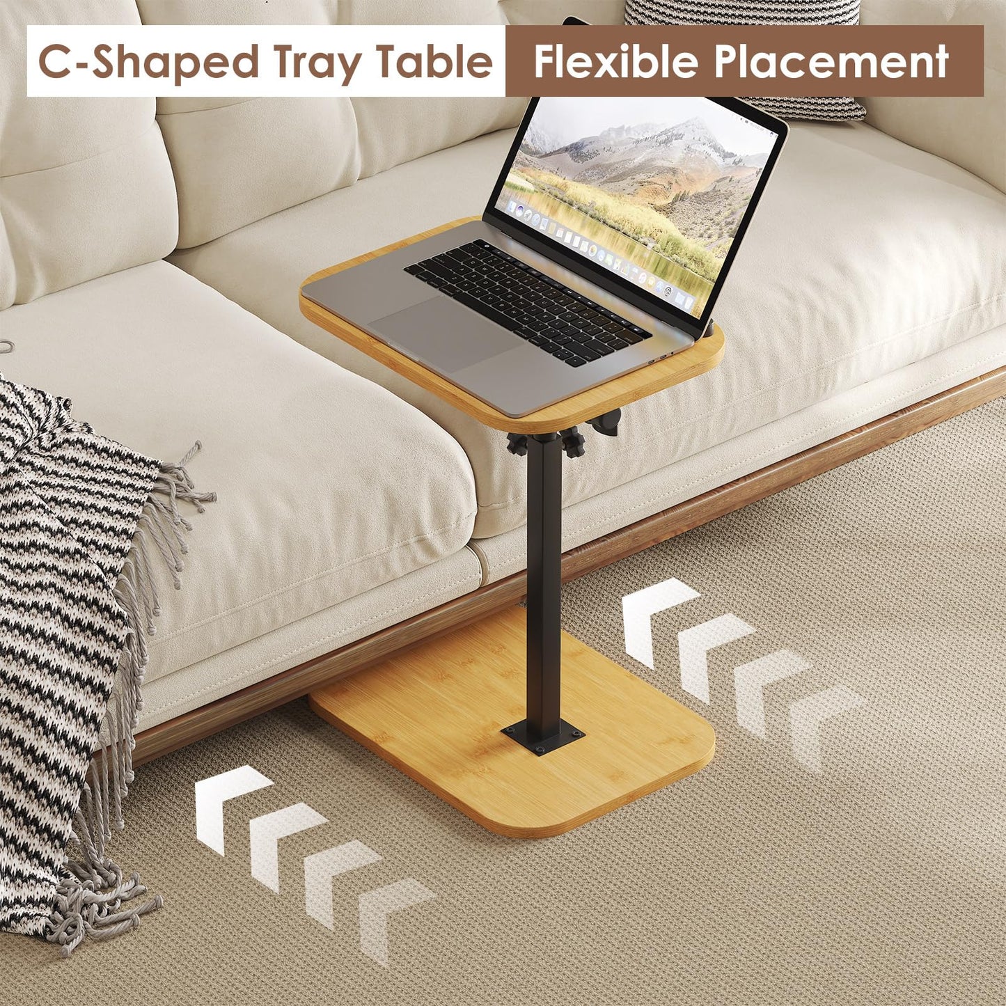 Adjustable C-Shaped Side Table, 360° Swivel End Table for Living Room