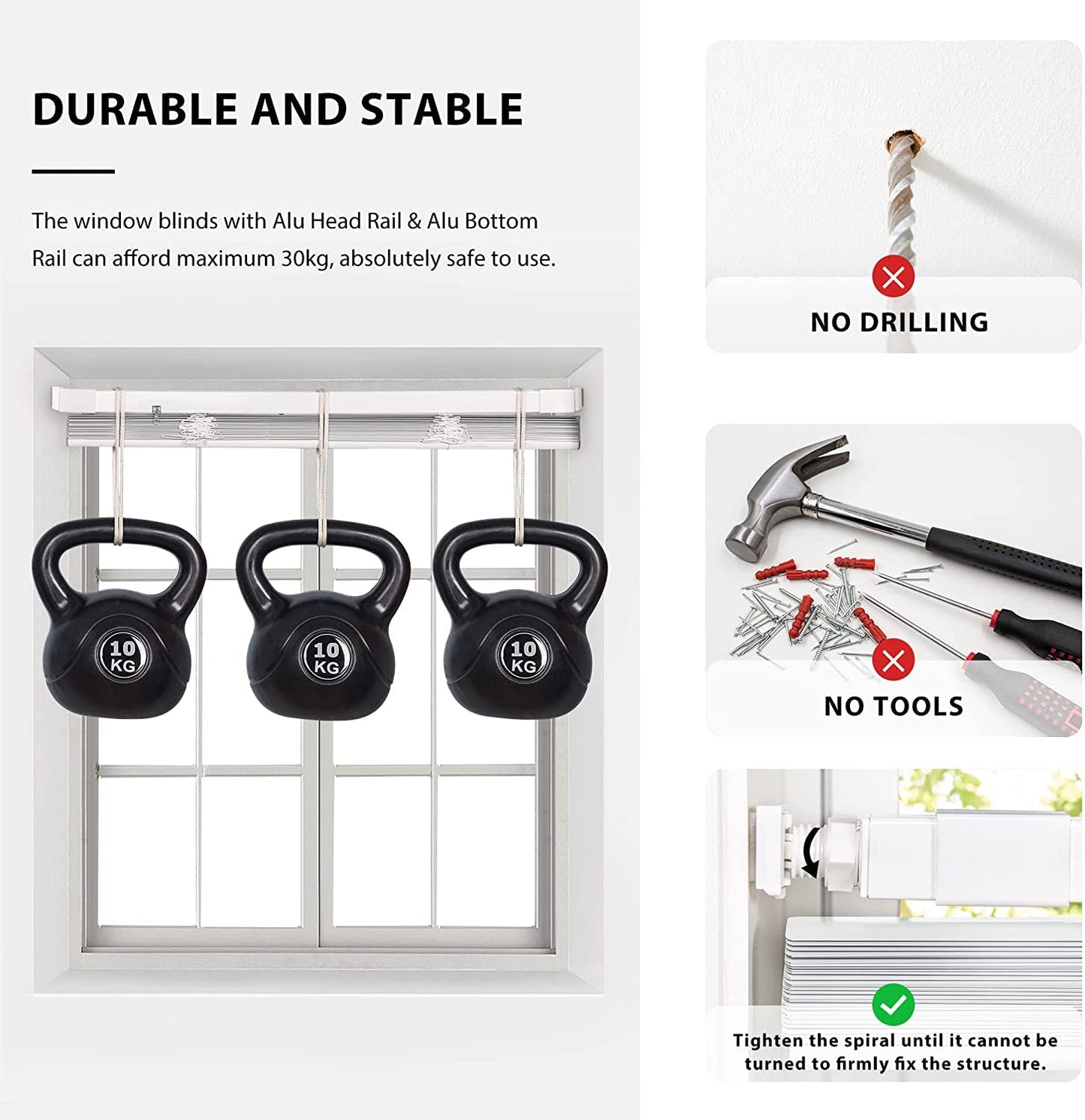 No Drill Cordless 1" Aluminum Mini Blinds, Light Filtering Horizontal Window Shades 21"W×48"H